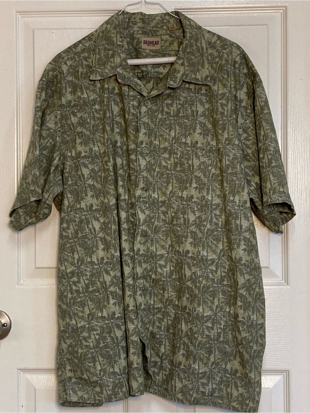 RedHead Olive Palm-Print Short Sleeve Shirt